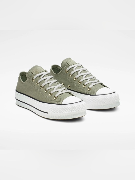 Converse All Stars Shoes - Converse All Stars Platform Low-Top Canvas Sneakers in Sage Green and White